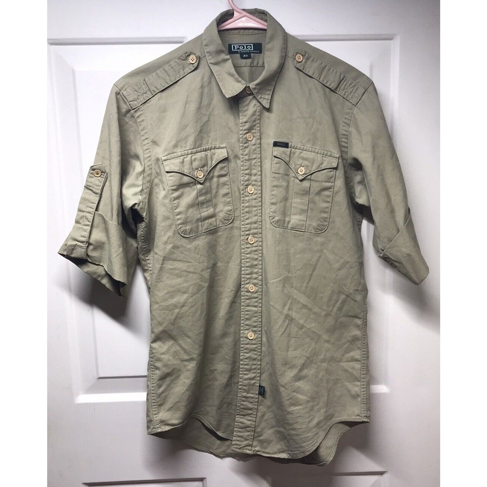VTG Polo Ralph Lauren Green Label Size 20 Youth Khaki utility Military Shirt